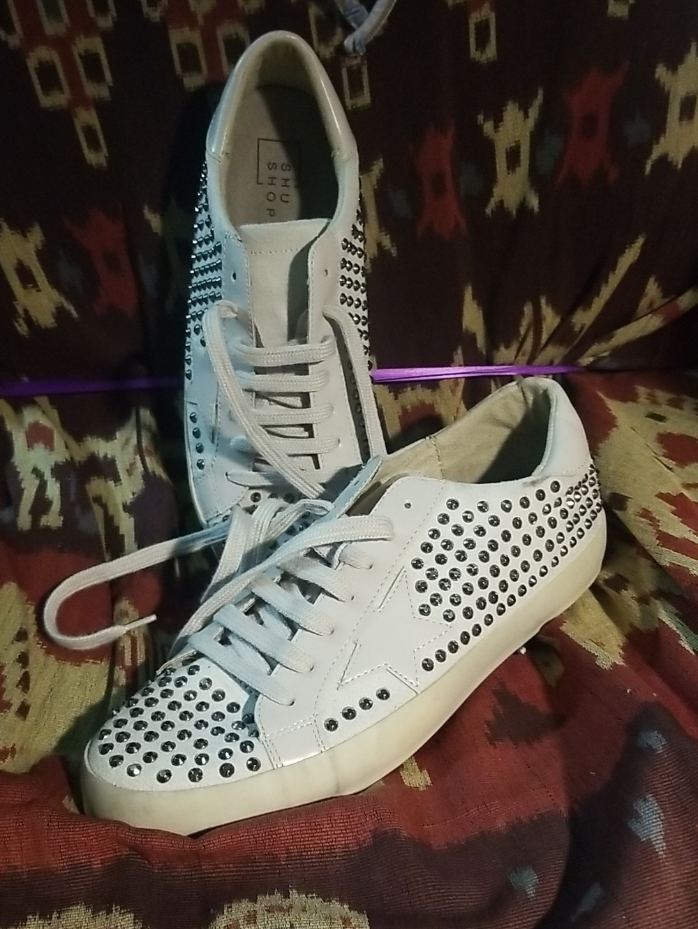 White Women's Studded Lace-Up Sneakers
